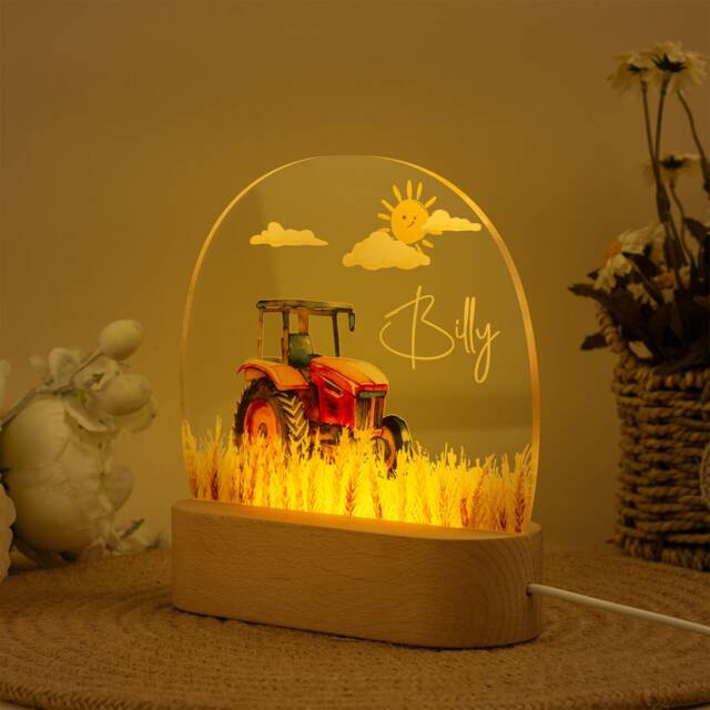 Personalized Tractor Night Light Custom Baby Boy Nursery Decor - image 1