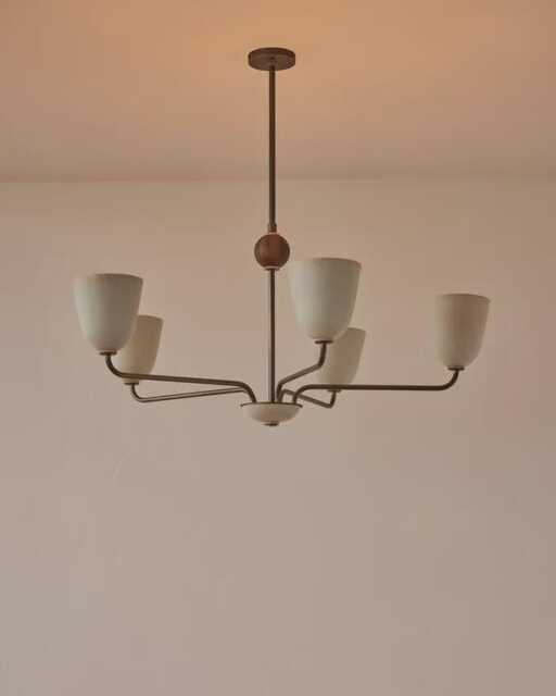 1950S Mid-Century Modern Brass Chandelier - Mid Century Elikei 5-Light Pendant Stilnovo Ceiling Fixture - image 1