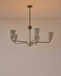 1950S Mid-Century Modern Brass Chandelier - Mid Century Elikei 5-Light Pendant Stilnovo Ceiling Fixture - thumbnail 1