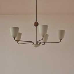 1950S Mid-Century Modern Brass Chandelier - Mid Century Elikei 5-Light Pendant Stilnovo Ceiling Fixture - thumbnail 3
