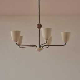 1950S Mid-Century Modern Brass Chandelier - Mid Century Elikei 5-Light Pendant Stilnovo Ceiling Fixture - thumbnail 2