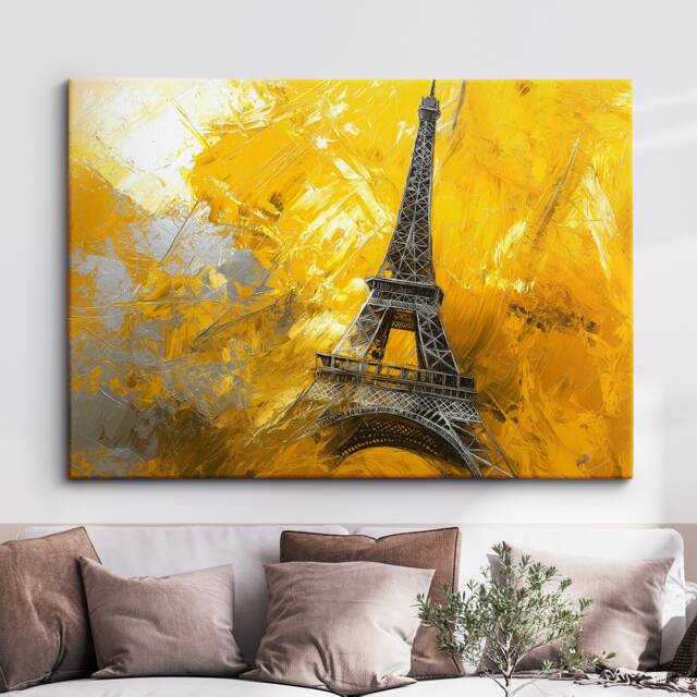Gold Eiffel Tower Paris Landmark Abstract Oil Painting Framed Poster Print Or Canvas Wall Decor Art Bedroom Home Interior Gift - image 1