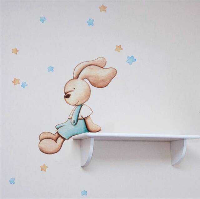 Rabbit Sitting Bookshelf Wall Decal, Bunny Sticker. Nursery Decor, Art, Wall Decal, Sticker, Playroom Art - image 1