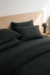 Charcoal Green Waffle 100% Cotton Duvet Cover Set