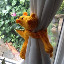 Dinosaur Curtain Tie - Single, Animal Back, Nursery Tie, Amigurumi Dinosaur, Crochet Dragon, New Baby Gift, Decoration - thumbnail 1