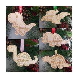 Personalised Dinosaur Christmas Tree Hanger, Wooden Xmas Name Hanger For Loving Kids, Dino Ornament, Stocking Filler Idea