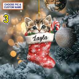 Custom Name Cute Cat Christmas Personalized Ornament, Tree Hanging Decor, Flat 2D Ornament Acrylic/ Wooden, Gift For Lover - thumbnail 3