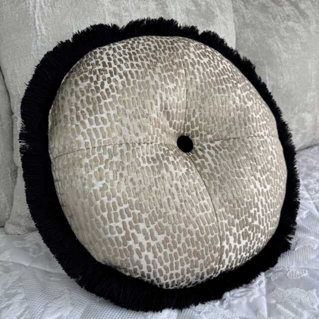 Round/Circular Cushion With Fringe Black - Gold Unique Handmade Pillow Antelope Champagne Luxury Design - image 1