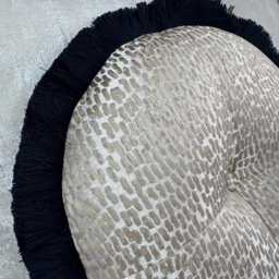 Round/Circular Cushion With Fringe Black - Gold Unique Handmade Pillow Antelope Champagne Luxury Design - thumbnail 4