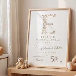New Baby Personalised Print Birth Details Keepsake Gift, Newborn Girls Boys Nursery Decor - thumbnail 2