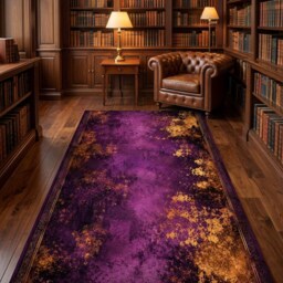 Purple Gold Abstract Runner Rug, Distressed Boho Decor, Moody Luxury Hallway Carpet - thumbnail 2