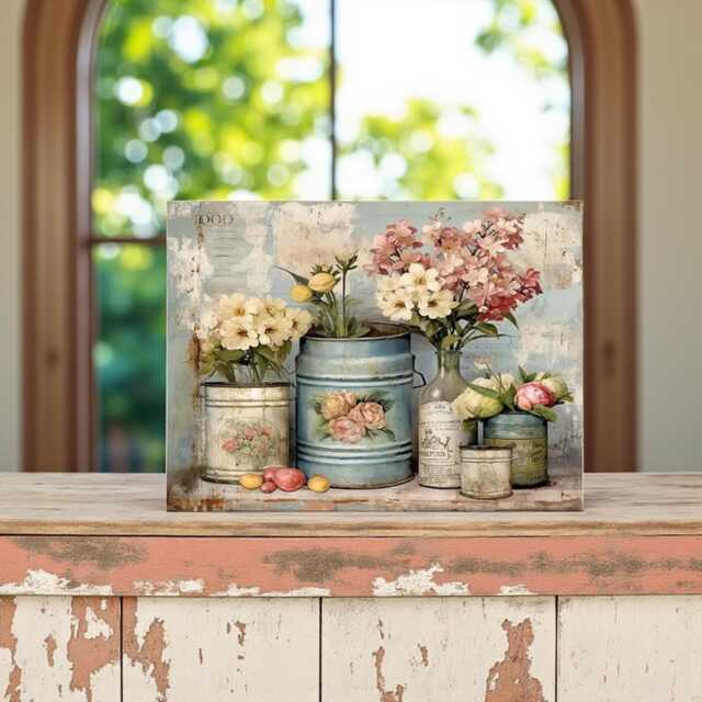 Rustic Garden Metal Sign - Shabby Chic Flower Display Wall Art - image 1