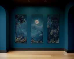 Moonlit Forest Tapestry - Wall Hanging Unique Art - thumbnail 1