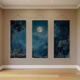 Moonlit Forest Tapestry - Wall Hanging Unique Art - thumbnail 3