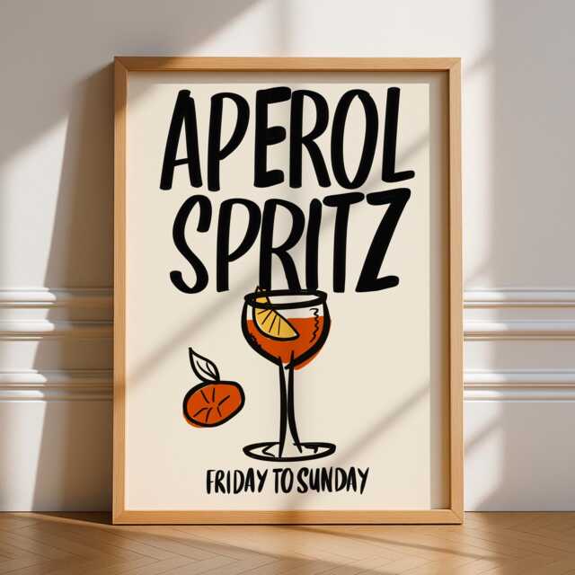 Aperol Spritz Print, Unframed Art, Bold Kitchen Posters, Trendy Bright Decor, Living Room, Typography Quotes, Retro, Alcohol, Cocktails, Bar - image 1