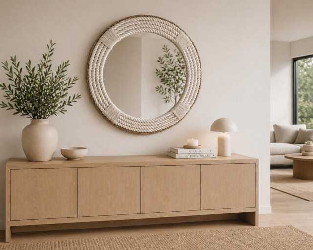 Large Round Rope Mirror - Nautical Coastal Home Decor - 35.4 - image 1