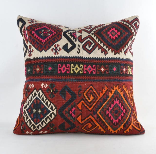 "Kilim Pillow, Wool Kilim Pillow From Anatolia 60x60 cm, 24""x24" - image 1