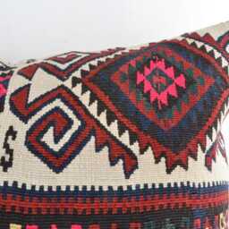 "Kilim Pillow, Wool Kilim Pillow From Anatolia 60x60 cm, 24""x24" - thumbnail 3