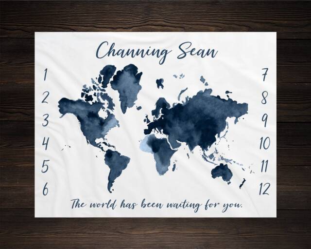 World Milestone Blanket Monthly Baby Growth Tracker Minky Fleece Shower Newborn Gift For Gender Neutral Boy - image 1