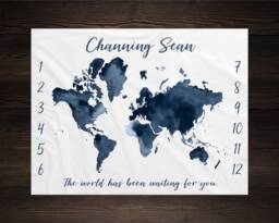 World Milestone Blanket Monthly Baby Growth Tracker Minky Fleece Shower Newborn Gift For Gender Neutral Boy - thumbnail 1