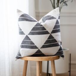 Pierce -- Geometric Pillow Cover ??? Designer Linen Aztec Neutral Lumbar Grey ???Gray - thumbnail 1