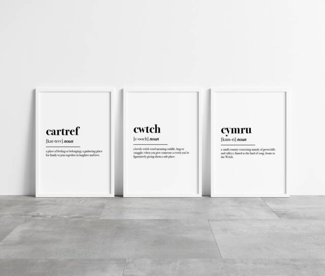 Welsh Prints Set Of 3 - Cartref Definition Wall Art Cwtch Sign Cymru Poster Wales Print