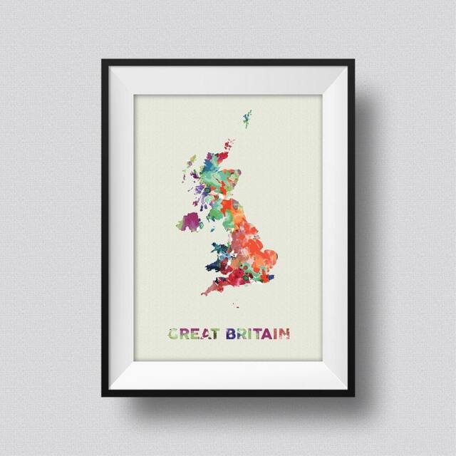Great Britain Watercolor Map Art Print United Kingdom Poster Canvas