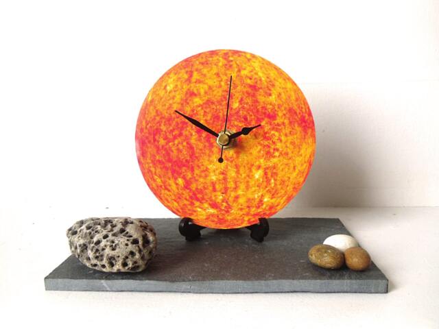 Sun Desk Clock - Small Wall Decoupage Photo Space Astronomy Star Orange Round - image 1