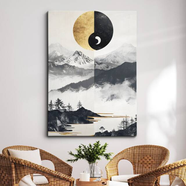Gold & Black Abstract Oil Painting Framed Poster Print & Canvas Wall Decor Art Bedroom Home Interior Floral Gift - image 1