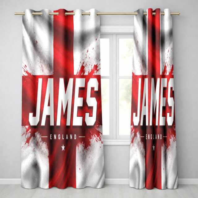 Personalised Name England Flag Curtains Three Lions Football Supporter Decor St Georges Cross Sports Match Fan Bedroom Window Drapes Gift - image 1