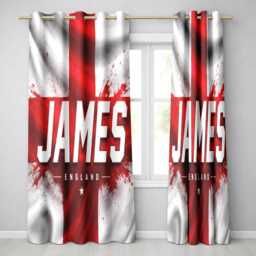 Personalised Name England Flag Curtains Three Lions Football Supporter Decor St Georges Cross Sports Match Fan Bedroom Window Drapes Gift - thumbnail 1