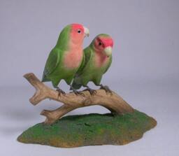 Pair Of Peach-Faced Lovebird No.1 Hand Carved Wooden Bird - thumbnail 2