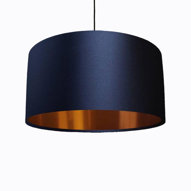 Midnight Blue Lampshade in Satin With Copper Lining - image 1