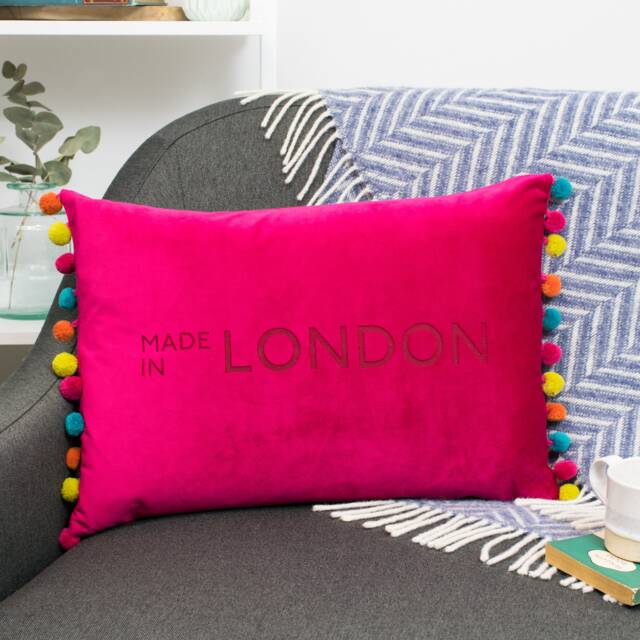 Favourite Place Personalised Cushion in Velvet With Pom Detail. Perfect Mother's Day Gift Or Custom Gift For Auntie Uncle - image 1