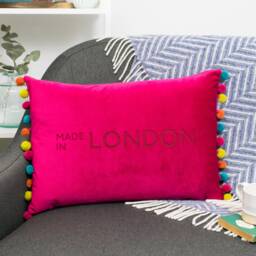 Favourite Place Personalised Cushion in Velvet With Pom Detail. Perfect Mother's Day Gift Or Custom Gift For Auntie Uncle