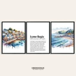 Lyme Regis Poster Print Set - Of 3 Posters - Dorset Watercolour Wall Hanging Artwork Art Travel Decor - thumbnail 1