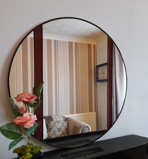 Round Mirror, Art Deco Circle Stained Glass Mirror, Bathroom Mirror - image 1