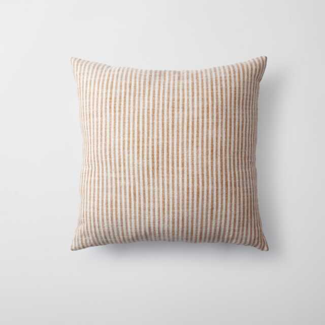 Mustard Yellow Striped Neutral 18x18 Pillow Cover, %100 Natural Woven Fabrics Square Pillowcases - image 1
