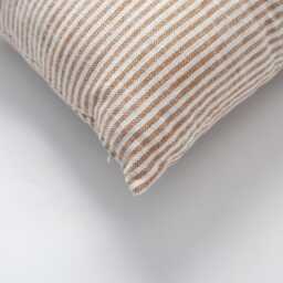 Mustard Yellow Striped Neutral 18x18 Pillow Cover, %100 Natural Woven Fabrics Square Pillowcases - thumbnail 2