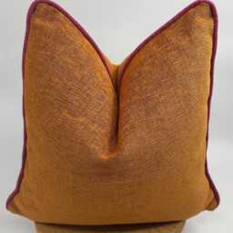 Orange Soft Linen Pillow Cover With Magenta Piping, Mandarin Decorative Pillow, Euro Sham - thumbnail 3