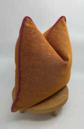 Orange Soft Linen Pillow Cover With Magenta Piping, Mandarin Decorative Pillow, Euro Sham - thumbnail 1