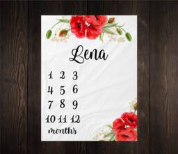 Poppies Milestone Blanket Personalized Monthly Growth Tracker Custom Baby Shower Newborn Gift For New Mom Watercolor Floral