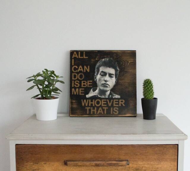 Music Wall Art. Cool, Solid Wood Bob Dylan Made With Reclaimed Wood, Acrylic Ink & Spray Paint - image 1