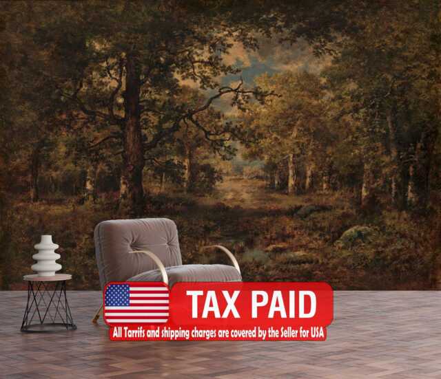 Gloomy Woodland Painting Wallpaper Mural, Peel & Stick Wall Decal - image 1
