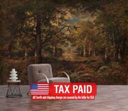 Gloomy Woodland Painting Wallpaper Mural, Peel & Stick Wall Decal - thumbnail 1