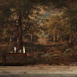 Gloomy Woodland Painting Wallpaper Mural, Peel & Stick Wall Decal - thumbnail 2