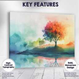 Colourful Watercolour Rainbow Tree Reflection Abstract Landscape Canvas Wall Art Print Decor Picture Ready To Hang - thumbnail 1