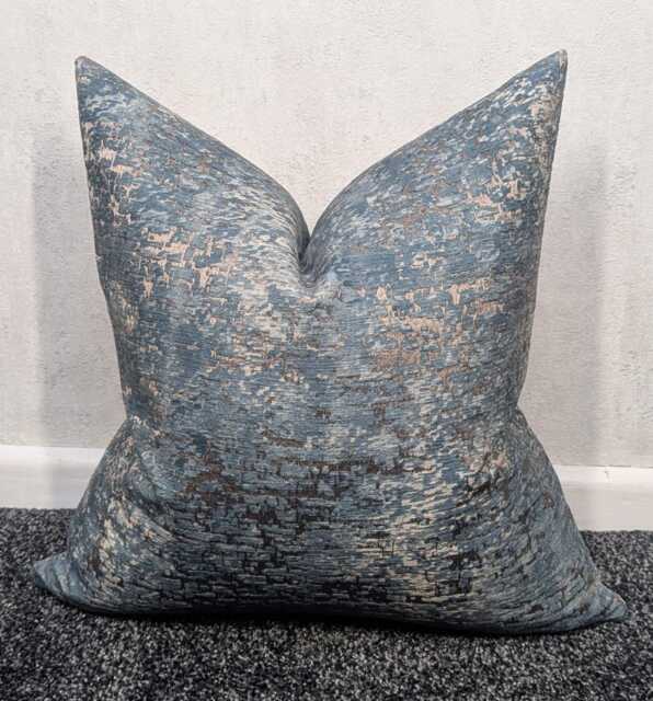 Blue Stone Teal & Bronze Cushion Cover - Thick Soft Textured Fabric Boho Abstract Sofia John Lewis Fabric Cushion Cover - image 1