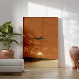 Orange Brown Aviation Poster - Airplane Sunset Wall Art Minimal Travel Illustration - thumbnail 3