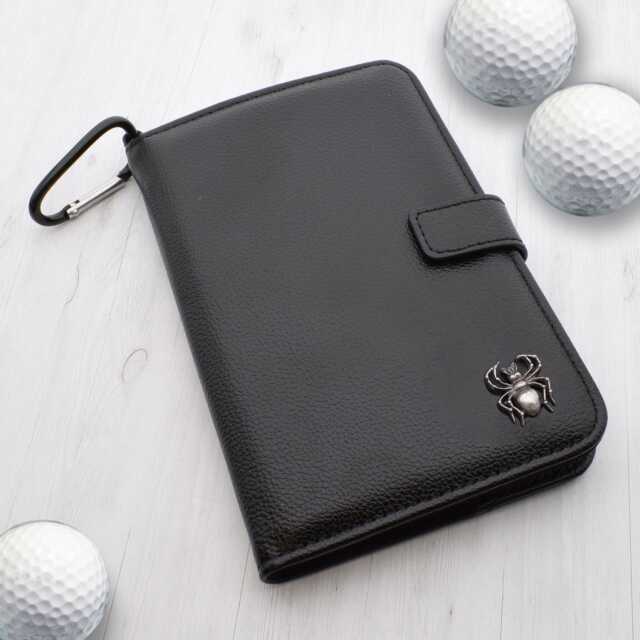 Pewter Spider Design - Personalised Leatherette Golf Organiser Complete With Divot Repairer, Marker, Tees, Scorecard & Pencils - image 1